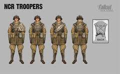 Organized into the new california republic army, soldiers come from a variety of backgrounds and serve for a variety of reasons, and are majorly conscripted, with a minority volunteering for service. Ncr Trooper Fallout Wiki Fandom