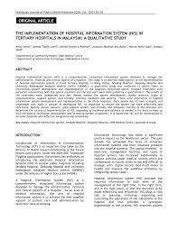 Healthcare organisations have consistently improved their healthcare delivery through the adoption of information technology (it). Pdf The Implementation Of Hospital Information System His In Tertiary Hospitals In Malaysia A Qualitative Study