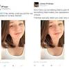 Famous for her chiseled cheek bones, not only are they deeply photoshopped on her own account, but the shape of her eyes is changed to be more catlike as well. 1