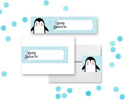 Penguin Birthday Party 8x2 Envelope Wrap Around Mailing Labels Etsy Winter Birthday Invitations Penguin Birthday Party Birthday Invitations Kids
