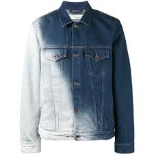 Half Black And Blue Denim Jacket Off White Half Washed Denim Jacket 465 Liked On Polyvore Featuring Men S Fashion Men S Clothing Men S Outerwear Men Denim Jacket Blue Jacket Men Denim