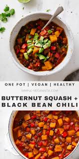 Black Bean Butternut Squash Chili Vegan Stovetop Or Slow Cooker Clean Eating Vegetarian Recipes Butternut Squash Chili Squash Chili Recipe