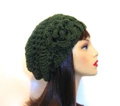 Green Slouchy Hat With Flower Forest Green Knit Beanie Green Crochet Beanie  Crochet Women's Hat Slouchy Green Beret Green Slouch Tam