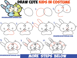 How to Draw Cute Kawaii / Chibi Kids Dressed Up in Costumes with