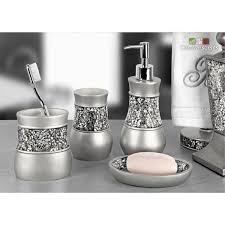 A set of elegant containers for your bathroom. Crackled Glass Nickel 4 Piece Bath Accessory Set Overstock 9354594