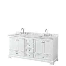 It has three drawers for storing toiletries, and the cabinets under each sink have shelves for towels and the like. Wyndham Collection Deborah 72 In White Undermount Double Sink Bathroom Vanity With White Carrara Natural Marble Top In The Bathroom Vanities With Tops Department At Lowes Com
