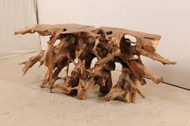 A Unique Tropical Hardwood Natural Teak Root Console Table In 2020 Root Console Wooden Console Teak Root Console