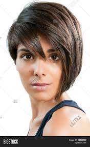 35 most beautiful women's hairstyle with short hair short hairstyle with bangs Beautiful Young Woman Image Photo Free Trial Bigstock