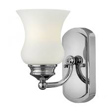 A versatile and beautiful light, this can be wired into the ceiling or wall. Classic Chrome Bathroom Wall Light With Opal Glass Bell Shade