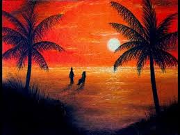 Silhouette of tree near body of water during beautiful sunset. Hawaii Sunset Drawing