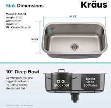Subtract 3 to 4 inches from the overall (exterior) width measurement and 1 inch from the depth to calculate your maximum sink width. Buy Kraus Kbu14 31 1 2 Inch Undermount Single Bowl 16 Gauge Stainless Steel Kitchen Sink Online In Vietnam B003u26qzs