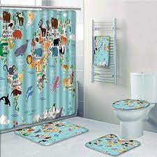 Great selection of childrens bath decor! Prtau Kids Educational World Map Africa Camel America Lama Alligator Ocean Australia Koala 5 Piece Bathroom Set Shower Curtain Bath Towel Bath Rug Contour Mat And Toilet Lid Cover Walmart Com