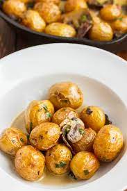 Roasted Baby Potatoes In A Homemade Mushroom Sauce The Cookie Writer Recipe Stuffed Mushrooms Roasted Baby Potatoes Side Recipes