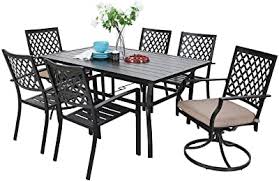 Costway 55'' patio rattan dining table acacia wood table top umbrella hole. Amazon Com Mf Outdoor Patio Dining Set 7 Pieces 2 Swivel Chairs 4 Metal Chairs 1 Patio Dining Table With Umbrella Hole 6 Person For Lawn Garden Furniture Set Metal Frame Black Garden Outdoor