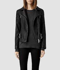 Womens Hemming Leather Biker Jacket Black Allsaints Com Black Leather Biker Jacket Biker Jacket Leather Jacket
