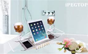 This bamboo bathtub tray is designed to expand from 29.5 to 43.3. Amazon Com Ipegtop Stainless Steel Bathtub Caddy Tray Over Bath Tub Racks Shower Organizer With Extending Sides Removable Wine Glass Book Holder Home Kitchen