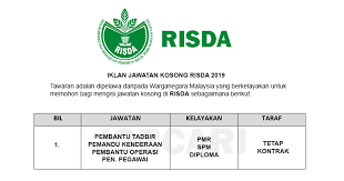 Perhatian kepada seluruh rakyat malaysia yang berminat dan berkelayakan untuk menyertai suruhanjaya pencegahan rasuah malaysia. Jawatan Kosong Di Risda Minima Syarat Kelayakan Pmr Pt3 Spm Stpm Diploma Jobcari Com Jawatan Kosong Terkini