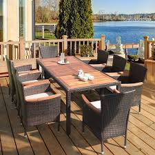 Check spelling or type a new query. 9pcs Patio Rattan Dining Set 8 Chairs Cushioned Acacia Table Top Walmart Com Walmart Com