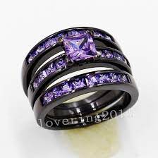 Amethyst Gemstones 10kt Black Gold Wedding Trio Ring Sets Light Purple Amethyst Wedding Band Black Wedding Rings Purple Jewelry Purple Rings