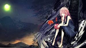 Yuzuriha Inori Hot Ball Full Moon Cool Black Dress Twin Tails Sitting Long Hair Pink Hair Guilty Crown Anime Inori Yuzuriha Girls Characters Anime