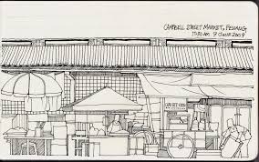 Village market is one of the most important palce to villagers. Campbell Street Market Penang Unfinished Drawing Scenery Sketchbook Journaling Sketches Easy