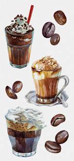 Watercolor Coffee And Ice Of Lyubov Shevchenko Coffee Watercolor Water Digital Painting Amp Illustra Aquarell Essen Kaffeemalerei Essensabbildungen