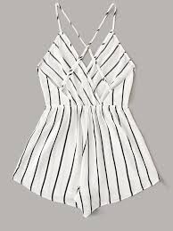 Black And White Striped Romper Plus Size Striped Criss Cross Backless Surplice Neck Romper Com Imagens Roupas Retro Roupas