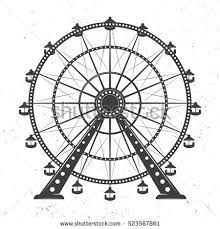 Ferris Wheel Vector Monochrome Illustration Isolated On White Background With Texture Ferris Wheel Amusement Park Illustration