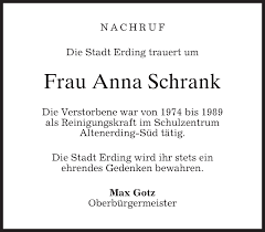 Traueranzeigen von Anna Schrank