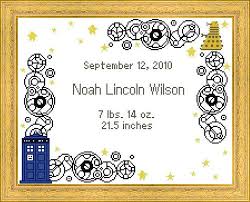 The kit has large scale black and white charts with some backstitch illustrated in colour printed 10 stitches to three centimetres on two a3 sheets. Tardis Dalek Baby Birth Record Cross Stitch Pattern Nerdpillo