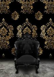 Black And Gold Baroque Wallpaper Black Baroque Chair And Black Velvet And Gold Damask Wallpaper Zen And The Art Of Darkness Rococo Loco Nero Gold Bedroom Black Furniture Gold Wallpaper