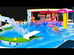 Miniature Swimming Pool Diy Water Fun Barbie Elsa And Anna Dolls Pool Party Youtube Barbie Dolls Diy Barbie Water Fun