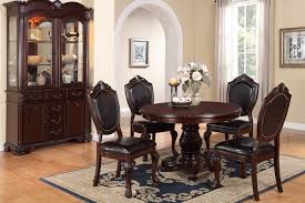 Upholstered back dining chairs have soft gray velvet textured fabric. F2187 1395 5 Pc Kathryn Ii Collection Dark Brown Finish Wood Round Dining Table Set With Vinyl Seats