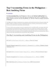 I'm an external auditor working in audit firm. Top 5 Accounting Firms In The Philippines Financial Audit Certified Public Accountant