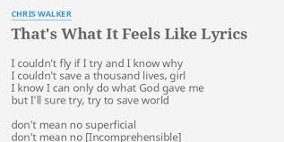 That's what i like lyrics. That S What It Feels Like Lyrics By Chris Walker I Couldn T Fly If