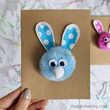 Kids can select a card, personalized it and print or they can print coloring card and color it. Pom Pom Bunny Easter Card The Joy Of Sharing