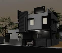 Evening View Of Front Elevation Side View For Murali S Independent Bungalow By Ashwin Architects In Bangalore Call 91 80 26612520 For More Informat