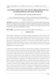 Behaviour during lessons and breaks. Pdf Factors Affecting The Saving Behaviour Of Taj International College Students