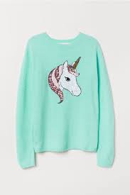 Knit Sweater With Motif Turquoise Unicorn Kids H M Us Knitted Sweaters Sweaters Girls Sweaters