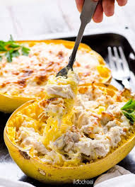 Greek Yogurt Chicken Alfredo Spaghetti Squash Boats Ifoodreal Food Recipes Greek Yogurt Chicken