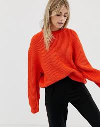 Zaful women's casual loose knitted sweater lantern sleeve crewneck fashion pullover sweater tops. Weekday Huge Knit Jumper Asos