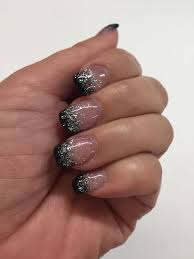 Acrylic Black And Clear Nails Fade Clear To Black With Silver Glitter Acrylic Powders Best Acrylic Nails Glitter Acrylics Acrylic Powder