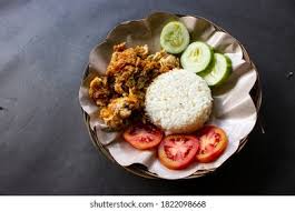 Nasi campur = white rice with assortment of side dishes. Ayam Geprek Chicken Crush Chicken Smashed Stock Photo Edit Now 1822098668