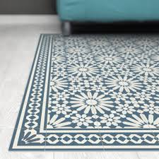 Vinyl Area Rug With Moroccan Tiles Design In Blue And Beige Etsy Vinyl Floor Mat Vinyl Rug Rugs