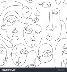 Black And White Line Drawing Background One Line Drawing Abstract Face Seamless Pattern Modern Minimalism Art Aesthetic Contour Continuous Line Bac Simple Line Drawings Line Drawing Abstract Faces