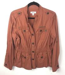 Dress Barn Women S Large Jacket Terra Cotta Metal Floral Snaps Elastic Waist Dressbarn Basic Casual In 2020 Dress Barn Woman Jackets Elastic Waist