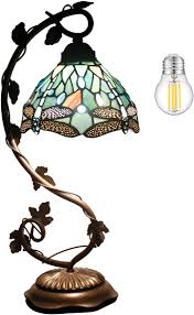 Dazzle up your space with brilliant antique reproduction light fixtures and hand blown glass lamp shade replacements. Tiffany Lamp Bedside Lamp With Stained Glass Shade Sea Blue Dragonfly Table Lamp With Antique Metal Leaf Thin Base For Small Space Of Living Room Bedroom Banker Desk Light Led Bulb