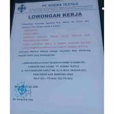 Cari loker terbaru di lowongankerja15.net.! Lowongan Kerja Pabrik Rancaekek Di Pt Kosina Textile Terbaru 2020 2021