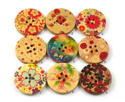 1 Set 200 Pieces 30mm Flower Painted Wood Buttons Floral Etsy Painting On Wood Flower Painting Wood Button