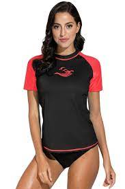 Women S Short Sleeve Rashguard Upf 50 Swimming Shirt Surf Top Swimwear Raglan Black C318qmszqqy Size Small Womens Outdoor Clothing Swim Shirts Swimwear Tops